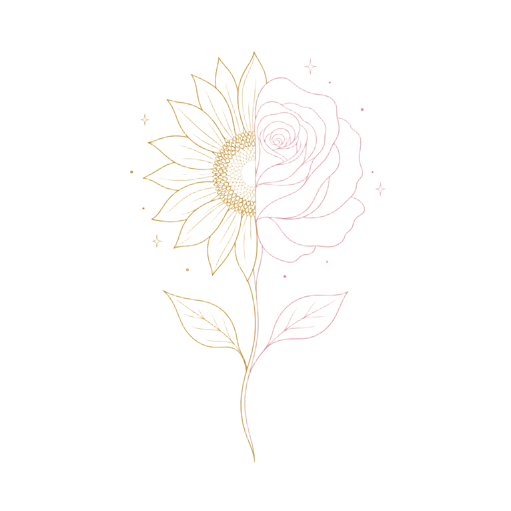Símbolo De Duas.: girassol e rosa em fine line